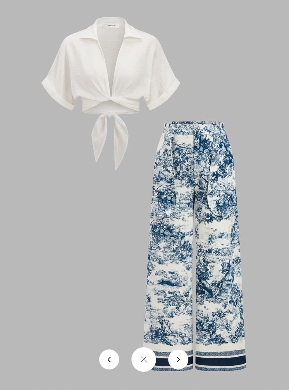 NWT Commense Twisted Crop Top & Toile Print Pants Set Sz S